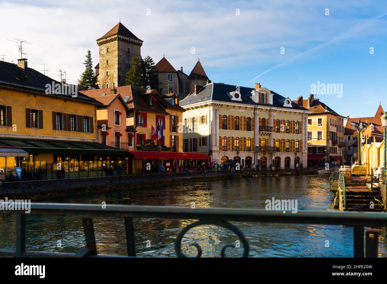 Annecy old town cityscape and Thiou river view and bridge Stock Photo ...