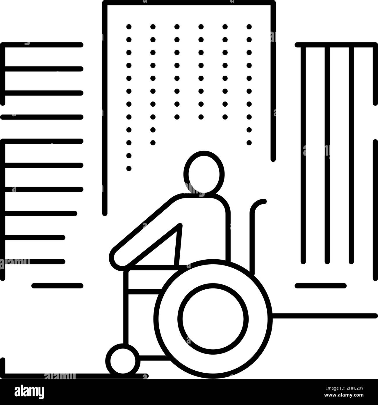 disabled riding wheelchair in city line icon vector illustration Stock Vector