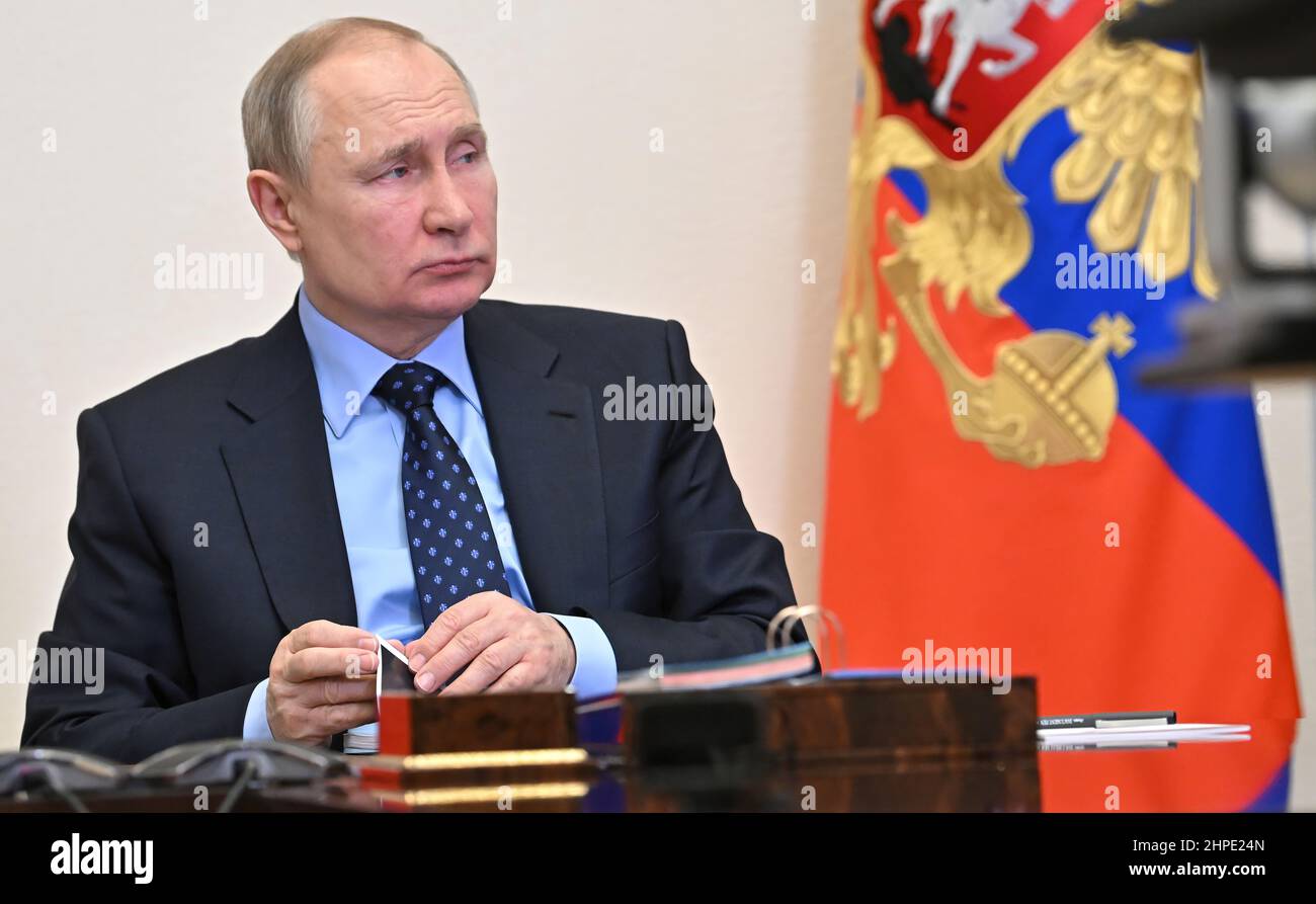 Russian President Vladimir Putin holds meeting with permanent members of the Russian Security Council. Stock Photo