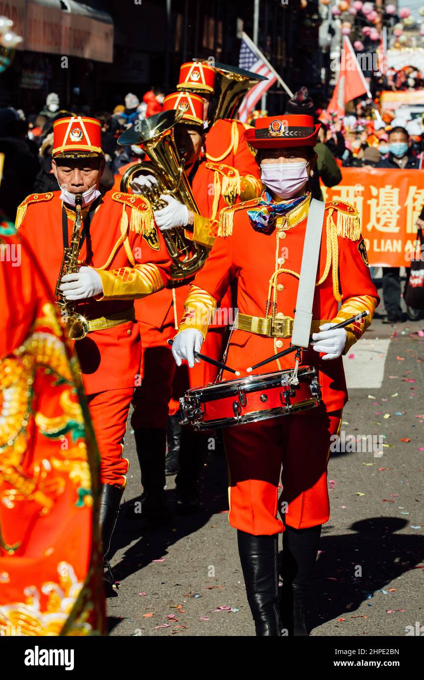 New York, NY, USA. 20th Feb, 2022. After last year's cancellation, the 24th Annual Chinatown Lunar New Year parade is back with celebrations in New York City. 2022 marks the Year of the Tiger. (Credit Image: © Syed Yaqeen/ZUMA Press Wire) Stock Photo