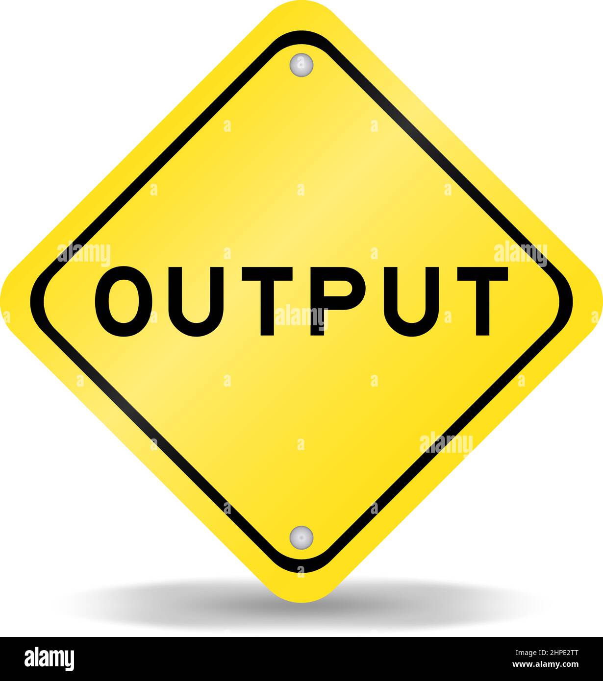 Yellow color transportation sign with word output on white background ...