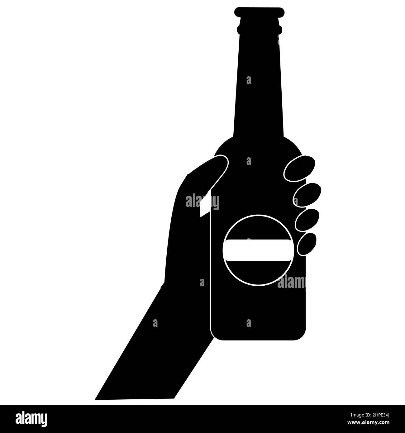 hand holding beer bottle icon on white background. drinking alcoholic beverages sign. flat style. Stock Photo