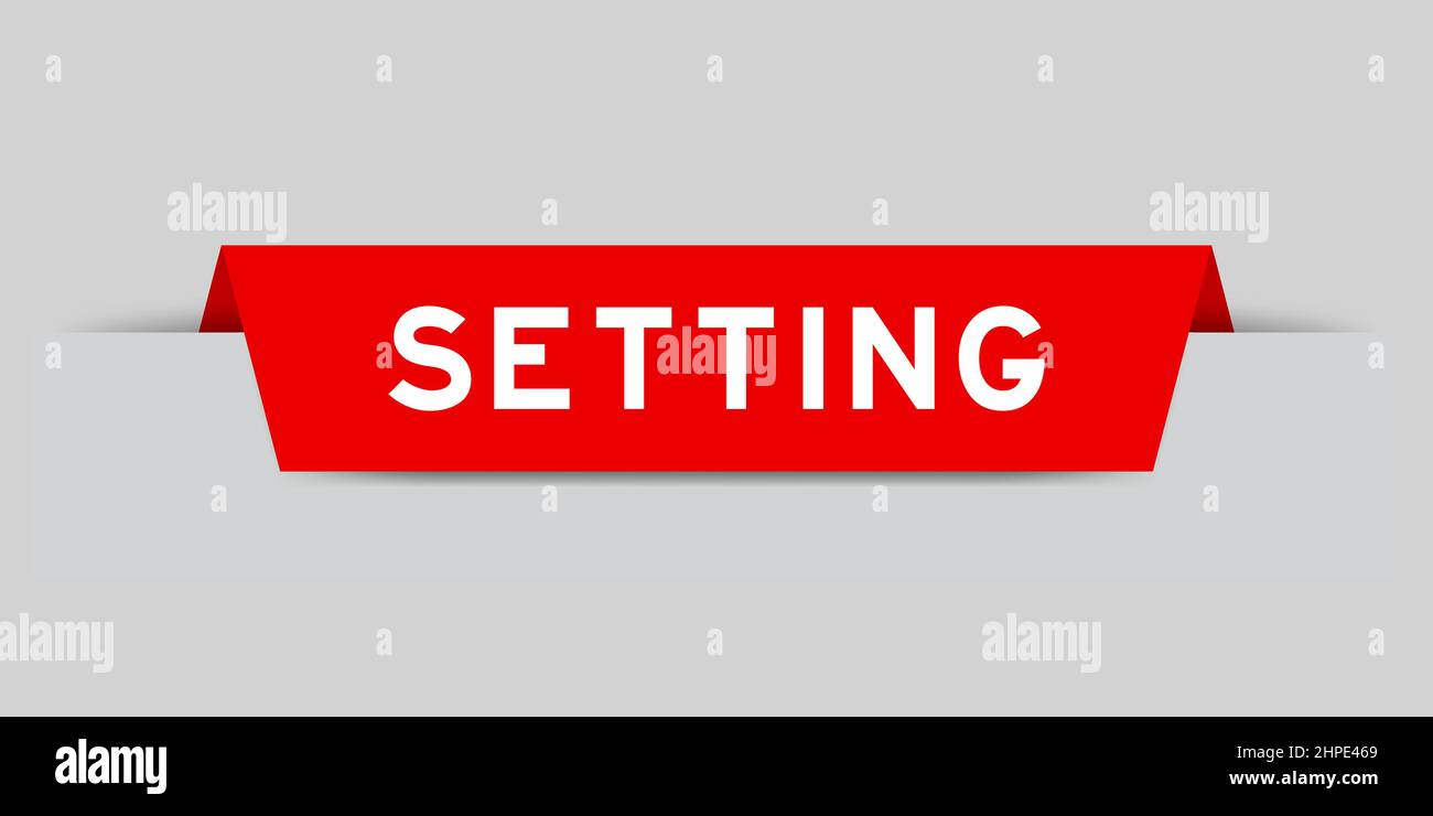 Red color inserted label with word setting on gray background Stock Vector