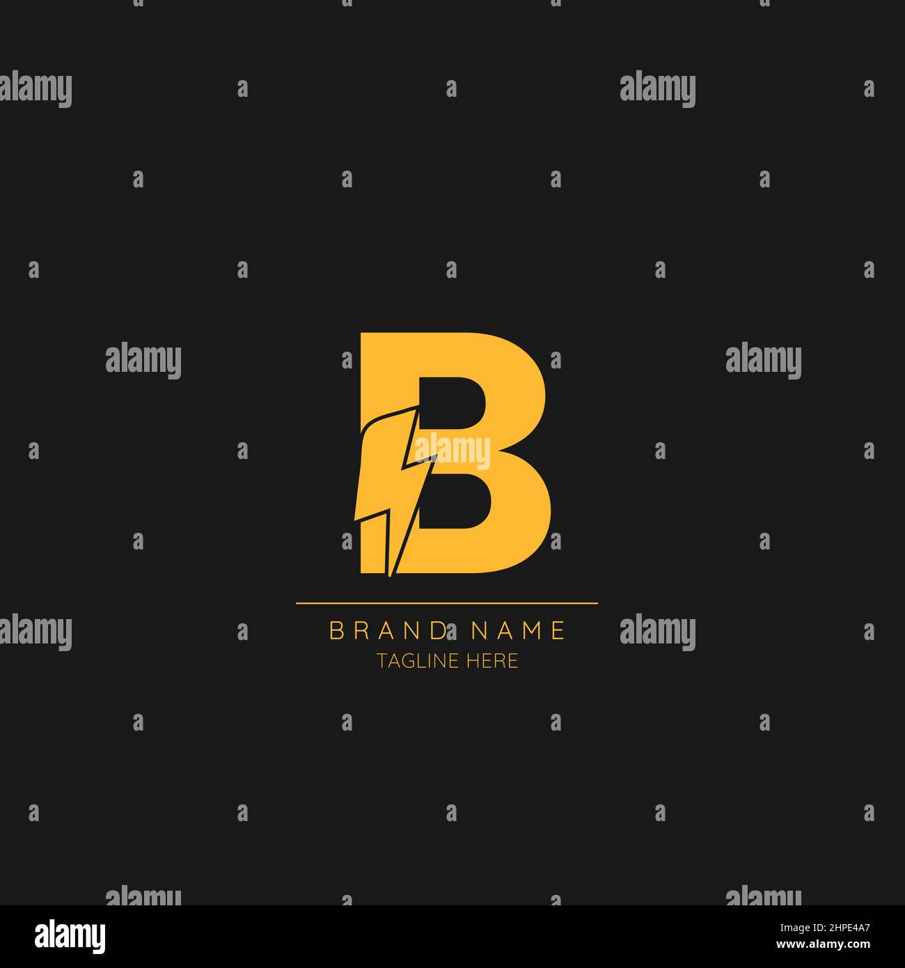 Initial B Letter with Lightning Bolt Logo Icon. Stock Vector