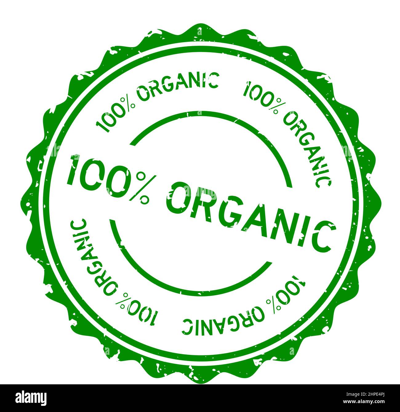 Grunge green 100 percent organic word round rubber seal stamp on white ...
