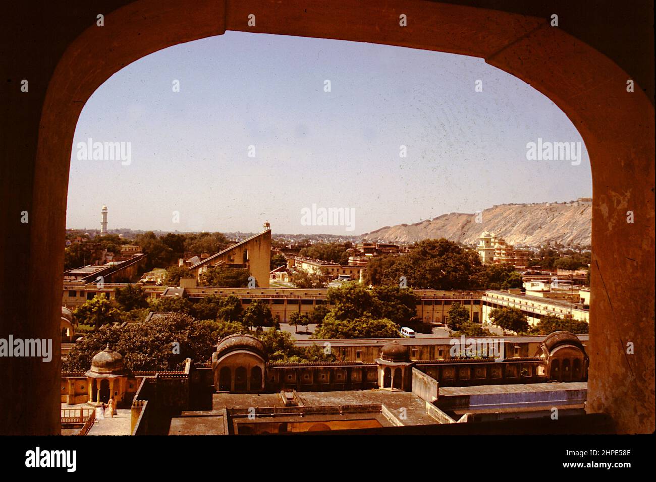 View of City Palace and Jantar Mantar from from arch of Hawa Mahal at Jaipur in Rajasthan, India, Asia Stock Photo