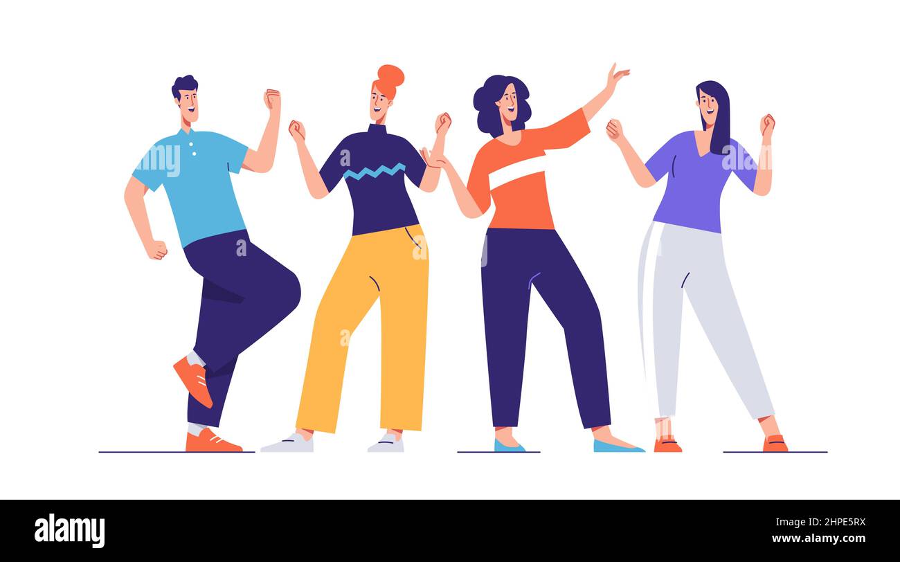 Vector illustration of a group of laughing joyful people. Editable ...
