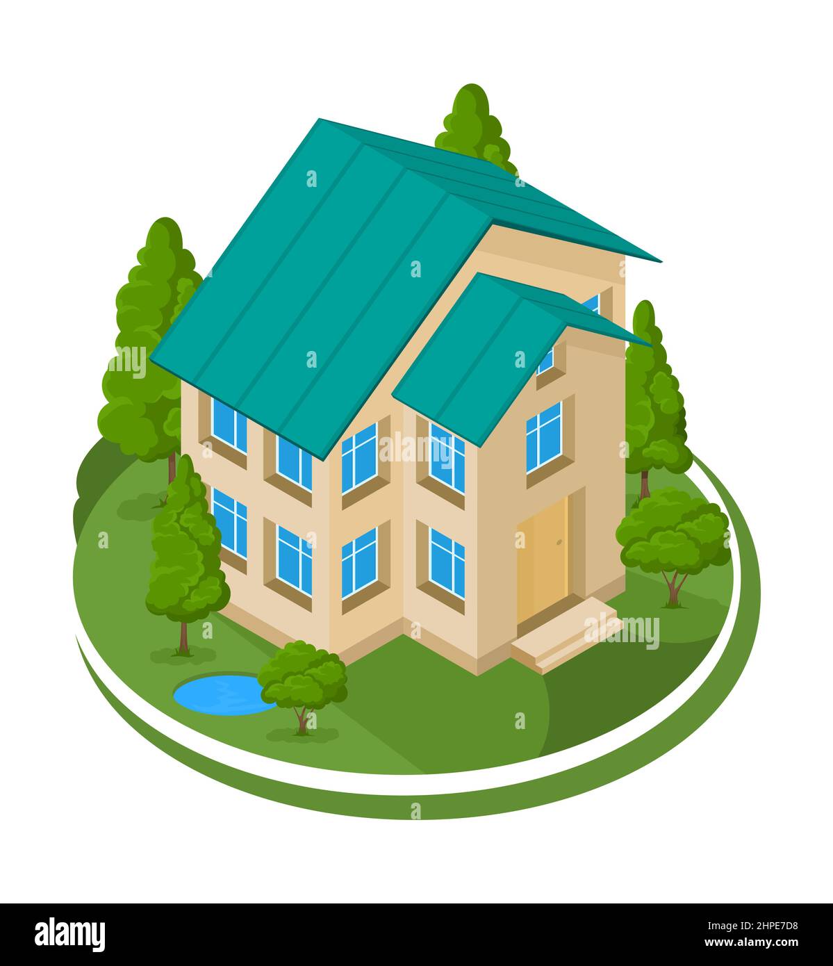 Summer landscape. 3D house icon surrounded by trees Stock Vector Image ...