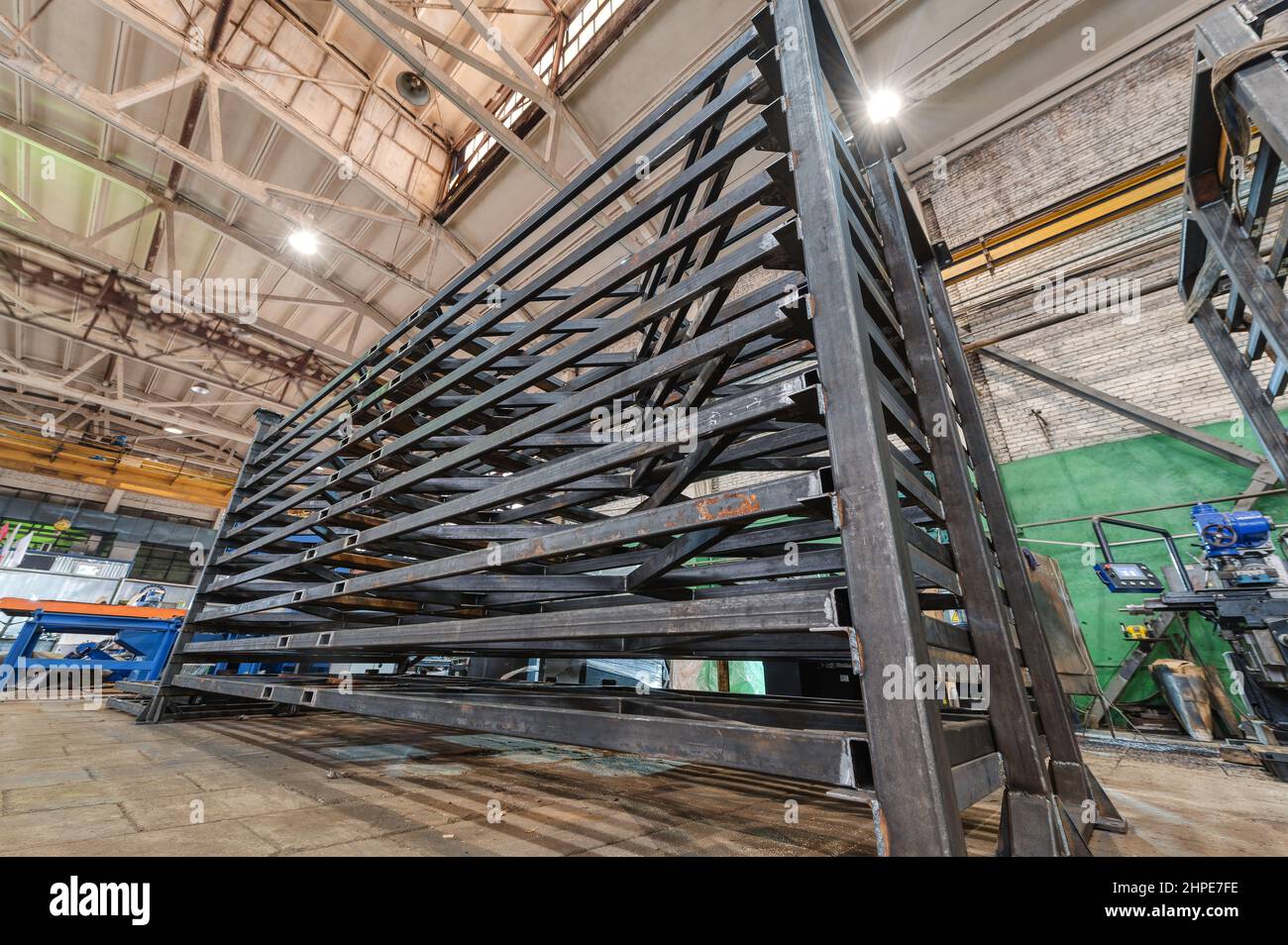 Metal truss assembly plant. Welding and assembly production Stock Photo