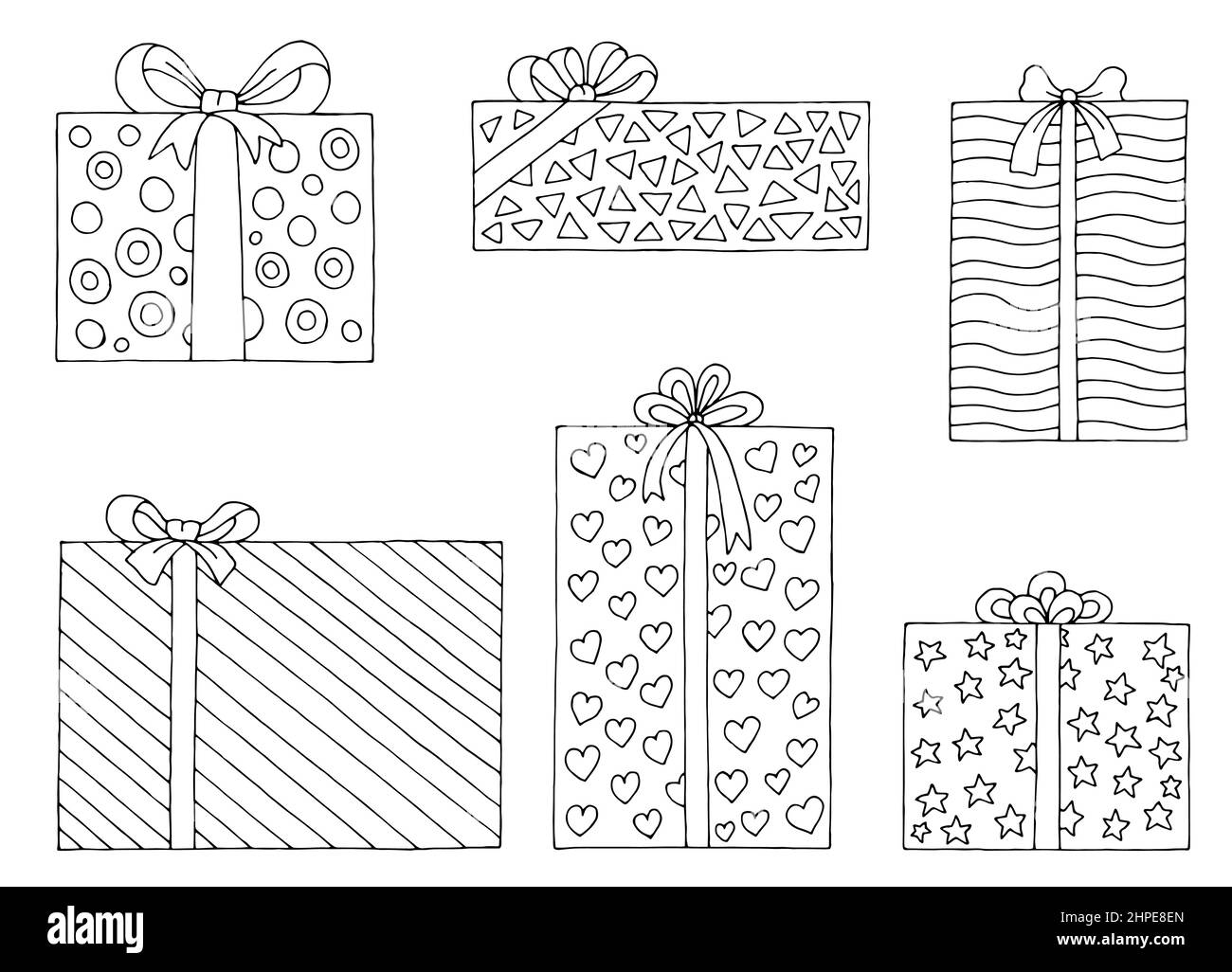 Present box graphic set black white gift isolated sketch illustration vector Stock Vector