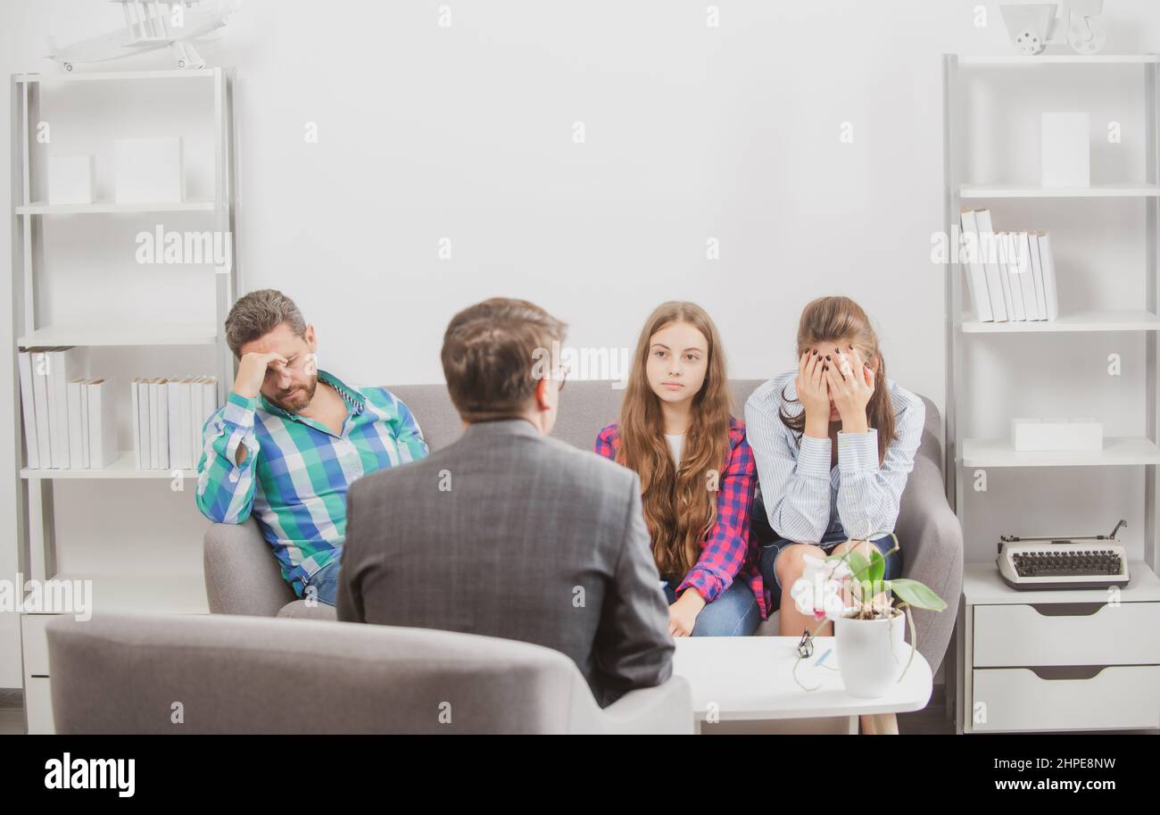 Couple with child teenager discussing problems in family with family ...