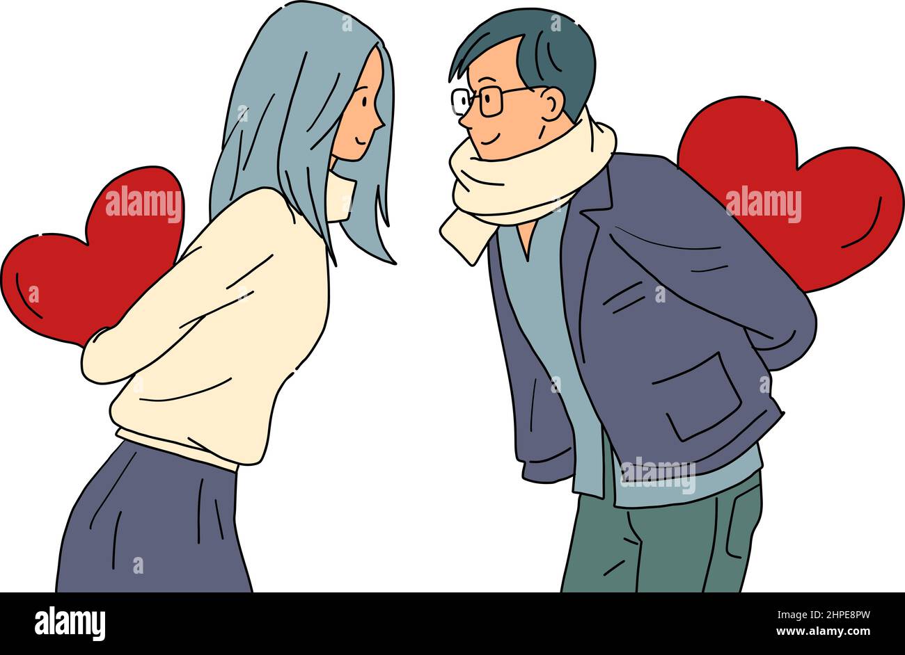 a young man and a girl in love with valentines, a surprise Stock Vector
