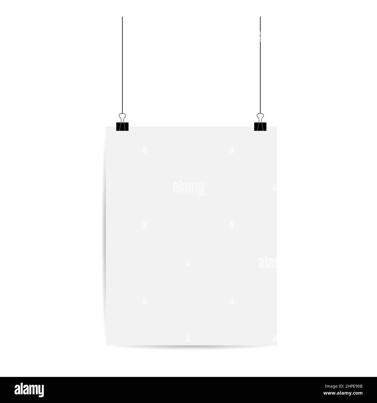 Poster mockup hanging paper, blank clip page background, template sheet