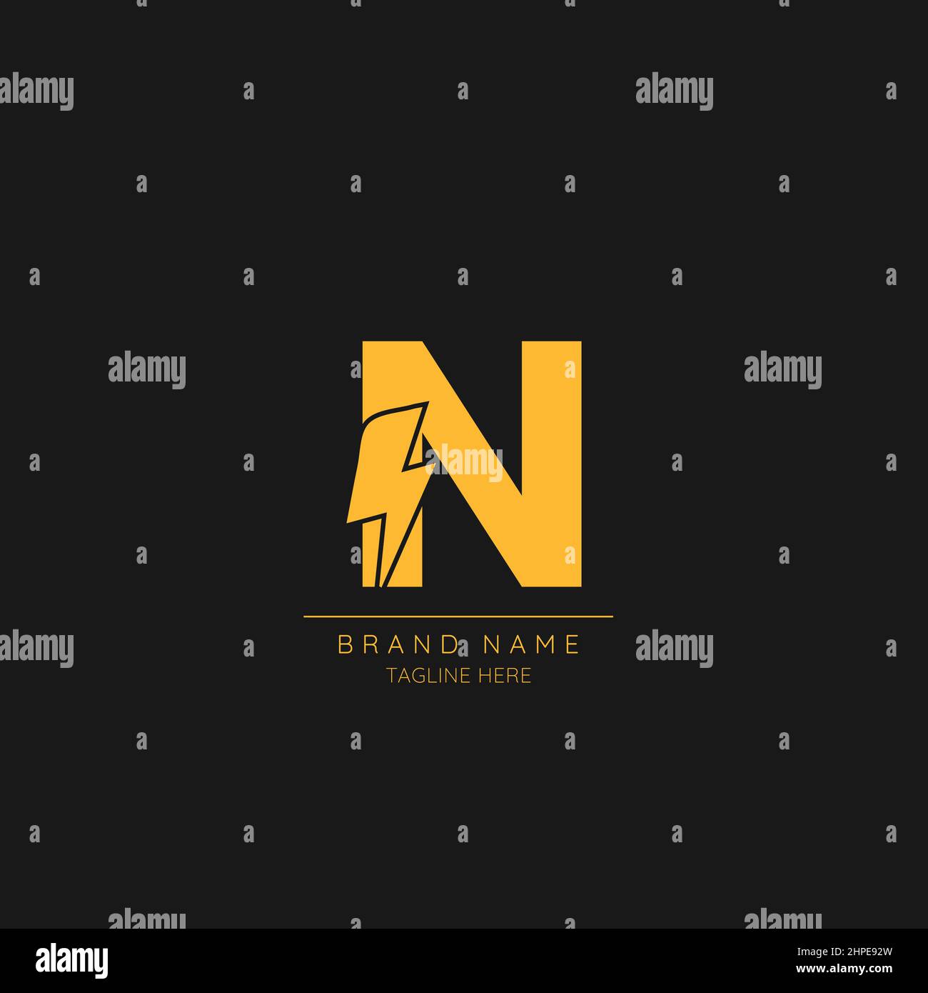 Initial N Letter with Lightning Bolt Logo Icon. Stock Vector