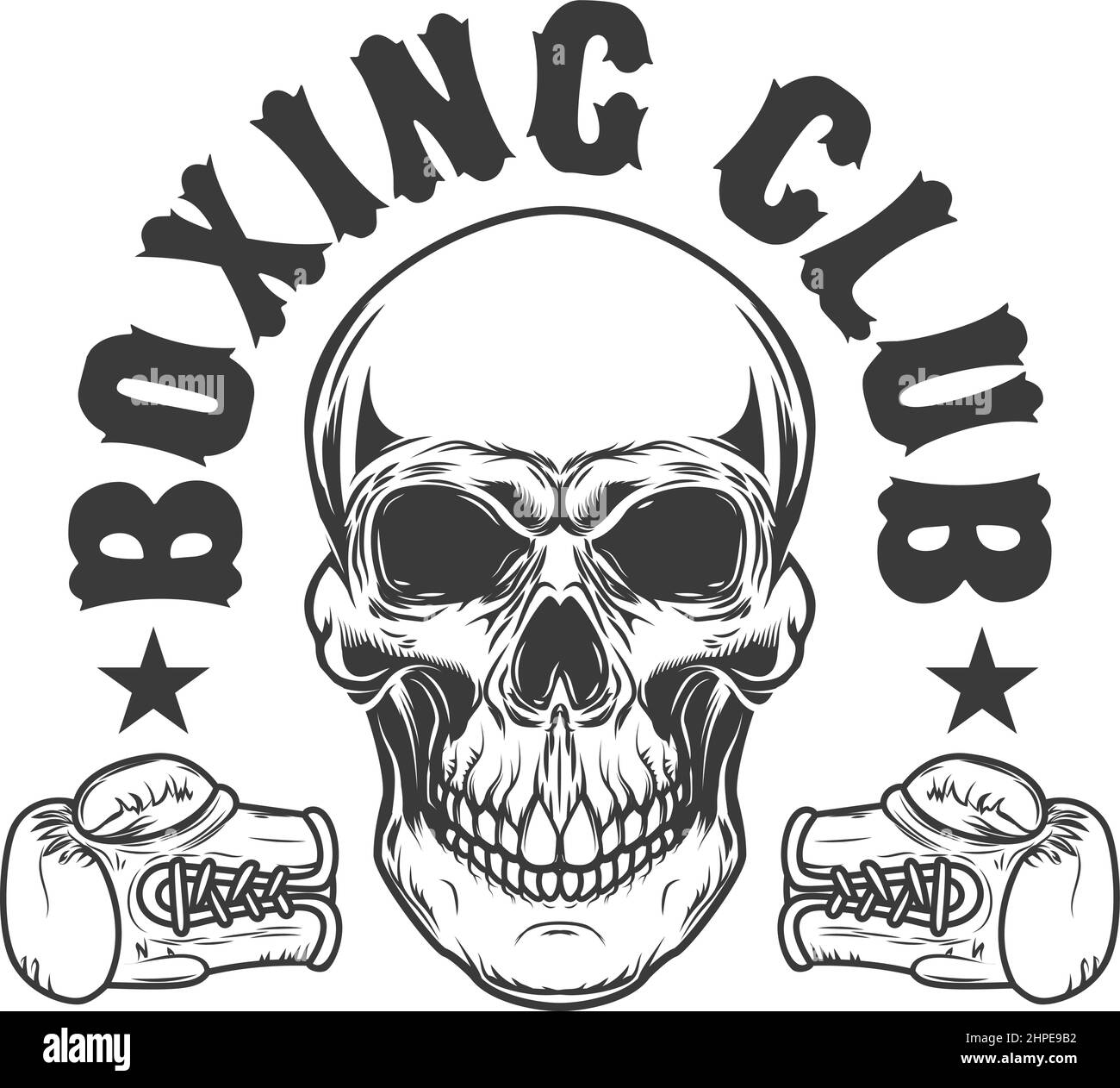 Boxing club. Skull with boxing gloves. Design element for logo, label, sign, emblem, poster