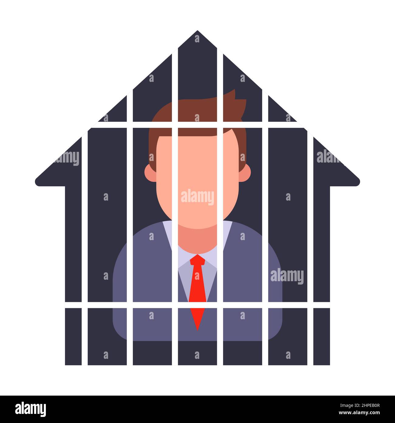 house arrest of a man in a suit. quarantine a person. flat vector illustration. Stock Vector