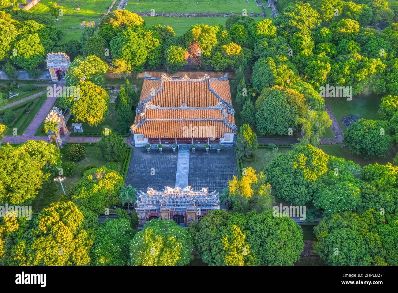 Hung Mieu or Hung temple in the Imperial City with the Purple Forbidden City within the Citadel in Hue, Vietnam. Stock Photo