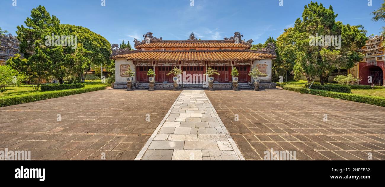 Hung Mieu or Hung temple in the Imperial City with the Purple Forbidden City within the Citadel in Hue, Vietnam. Stock Photo
