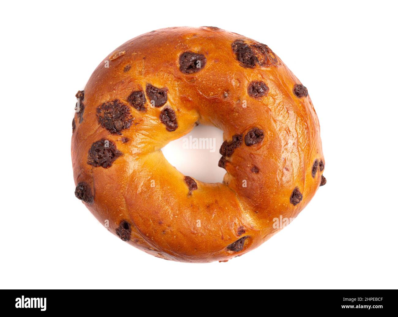 A Single Chocolate Chip Bagel Isolated on a White Background Stock ...