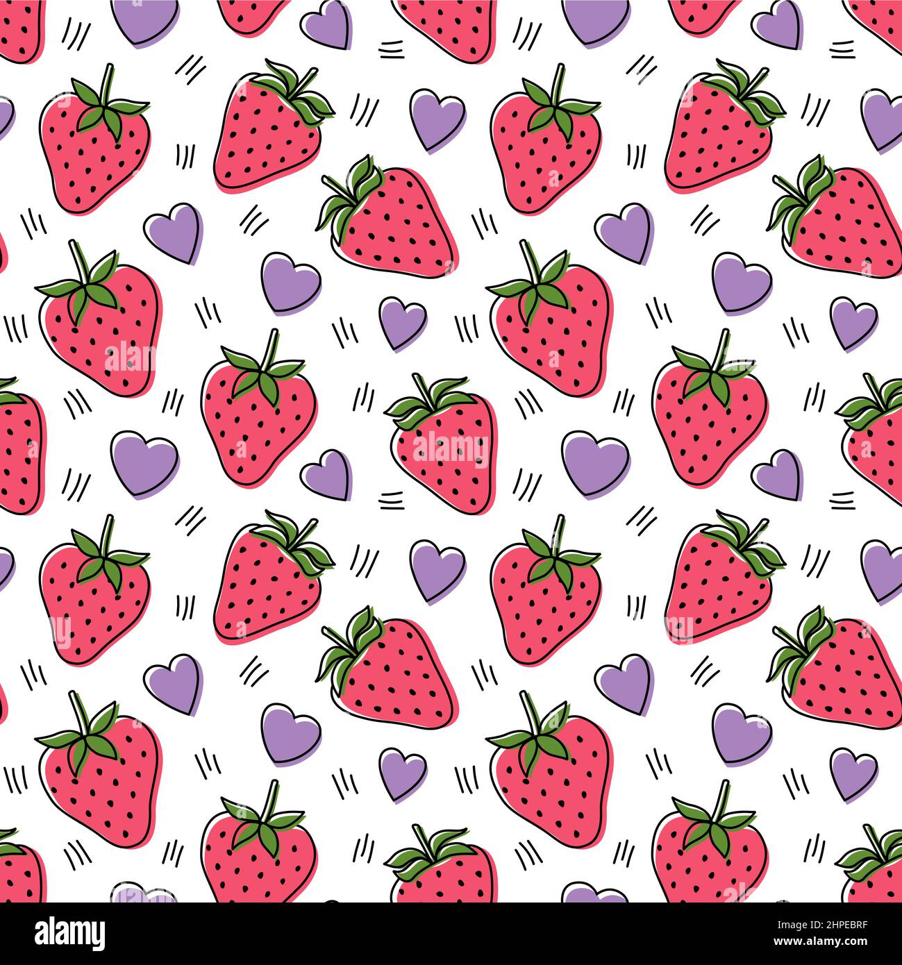 Seamless pattern with strawberries and hearts, vector illustration Stock Vector