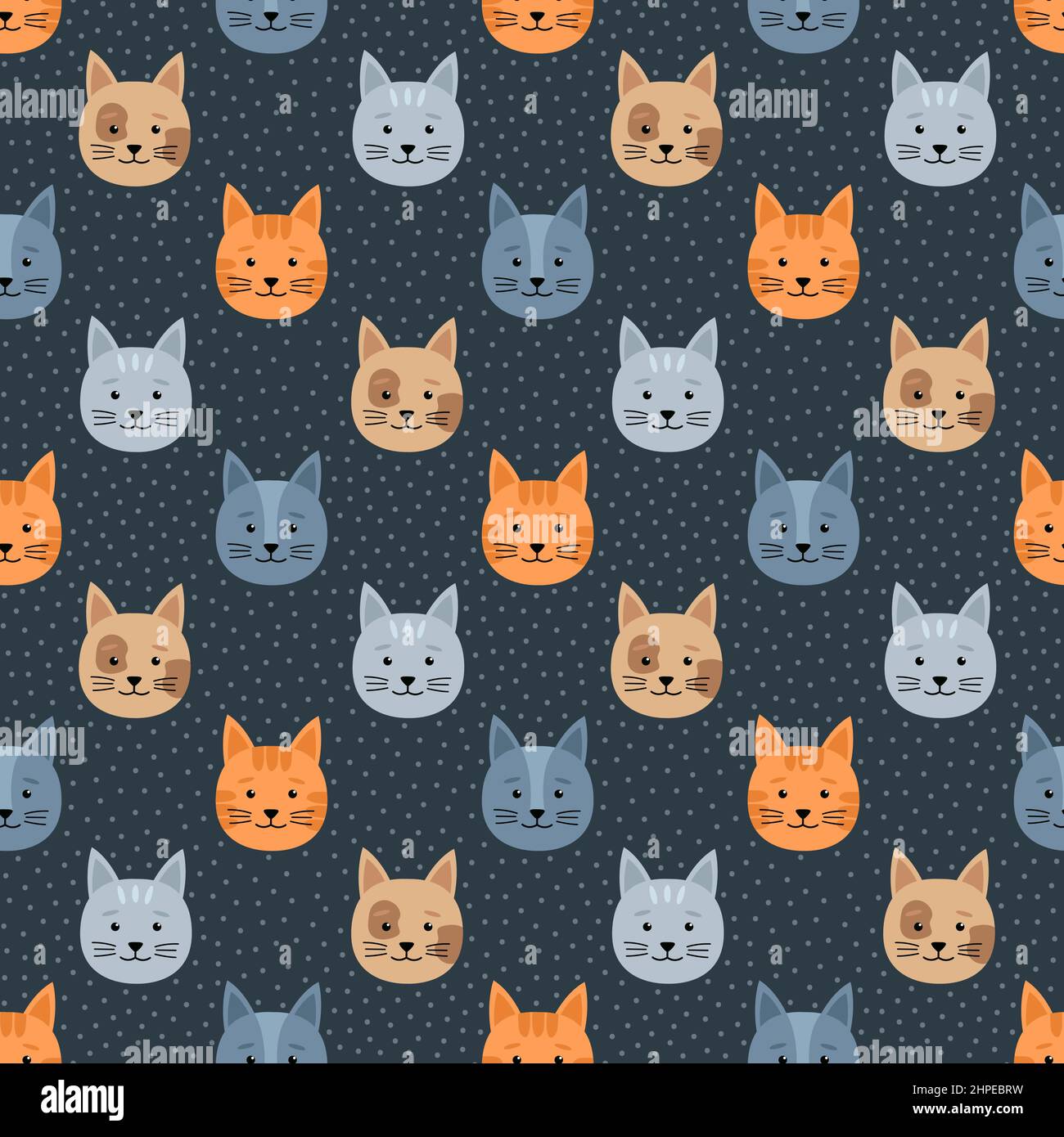 Seamless pattern with cats and dots, vector illustration Stock Vector