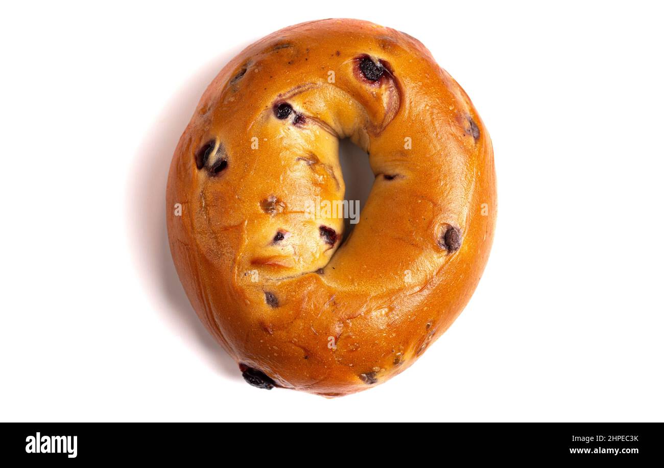A Single Blueberry Bagel Isolated on a White Background Stock Photo
