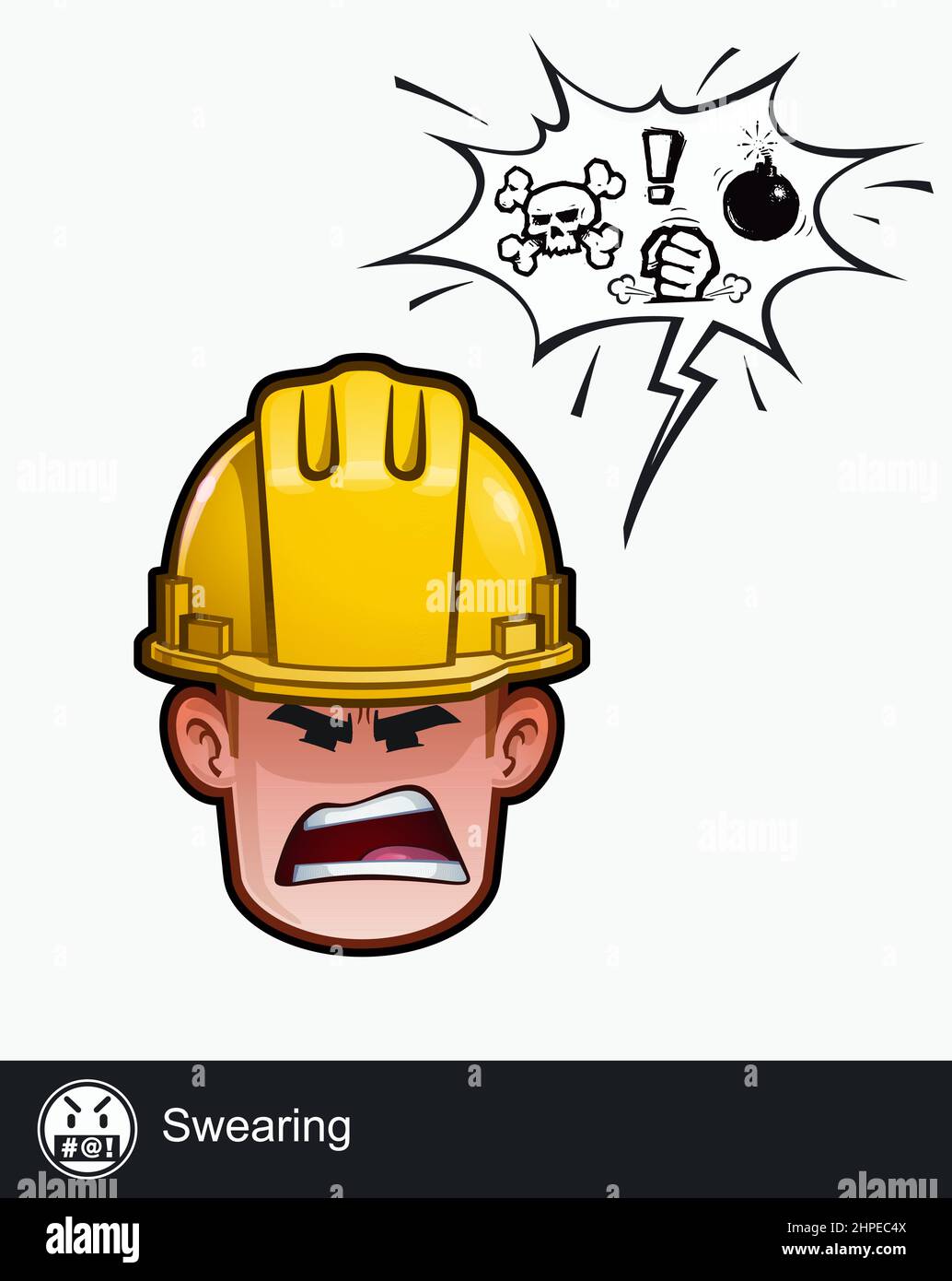 Icon of a construction worker face with Swearing emotional expression. All elements neatly on well described layers and groups. Stock Vector