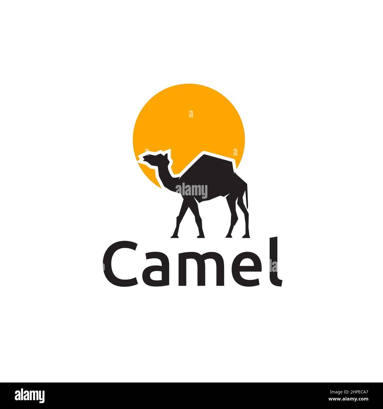 Desert camel silhouette logo under the sun circle, vector illustration design Stock Vector