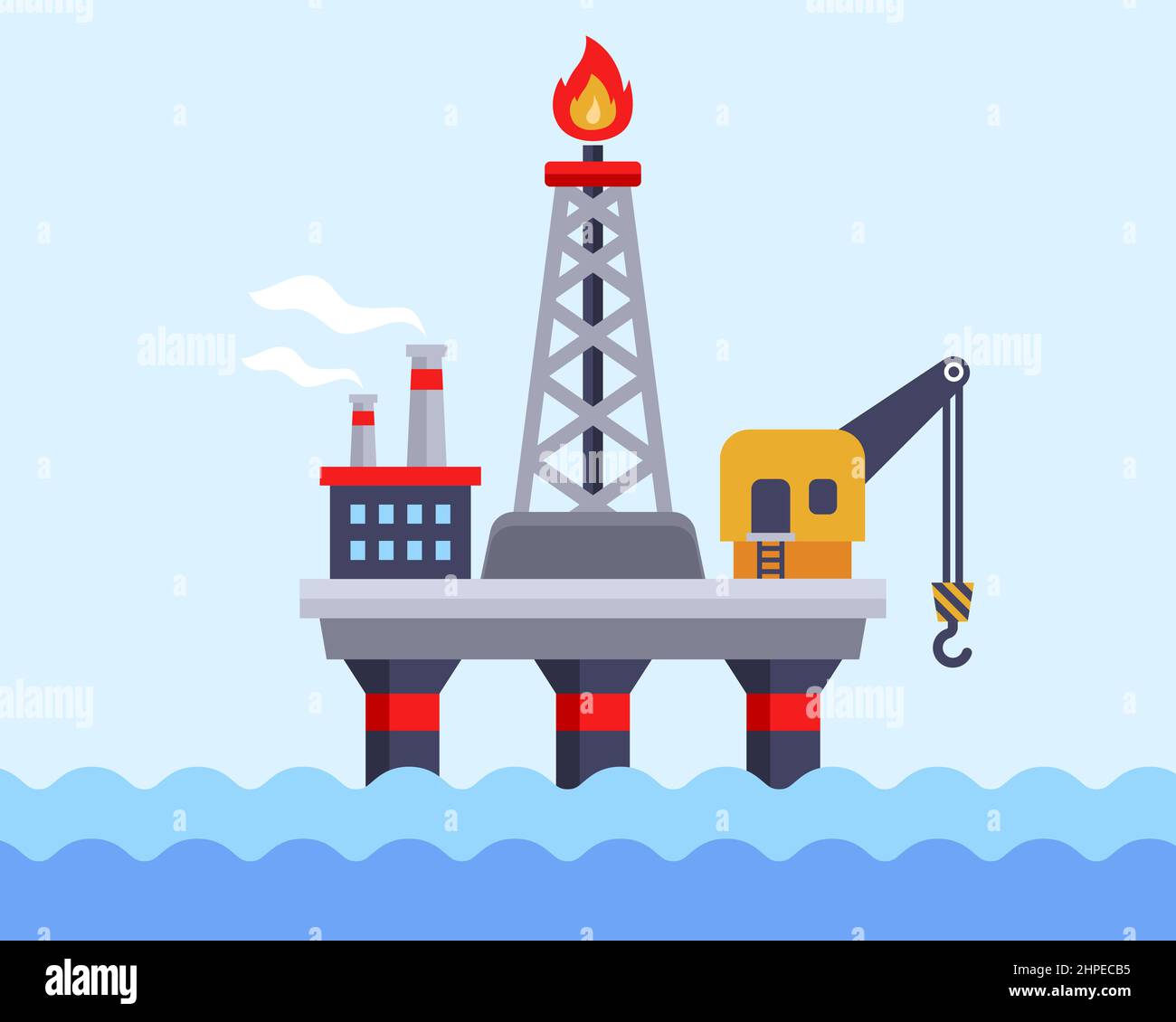 oil platform in the ocean for oil production. flat vector illustration. Stock Vector