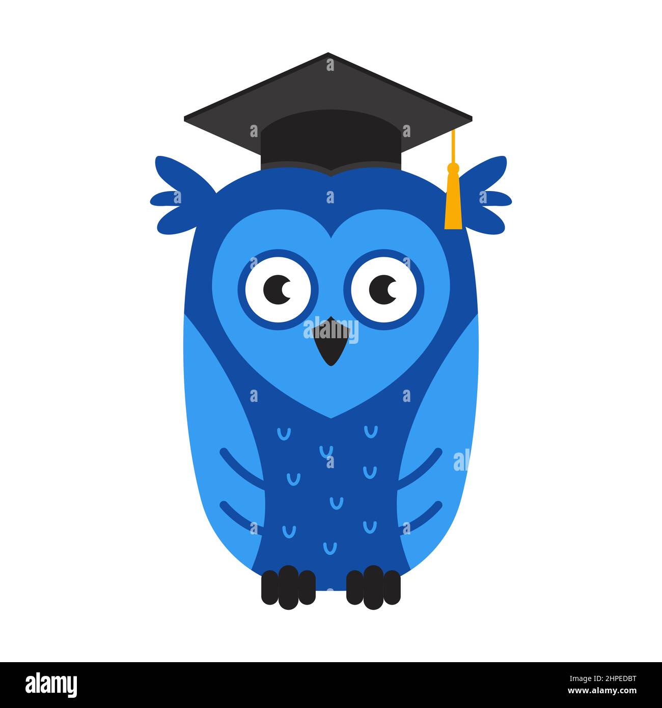 blue smart owl in a hat. symbol of knowledge and university graduation ...