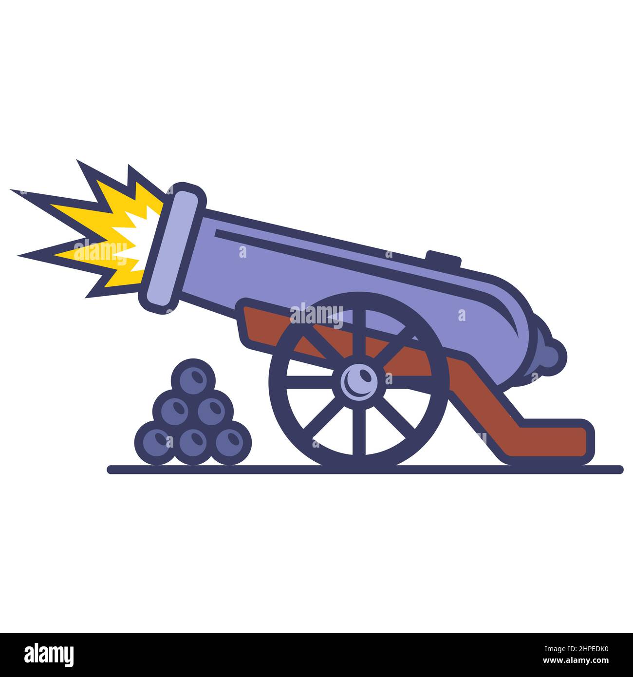 shot from an old iron cannon. flat vector illustration. Stock Vector