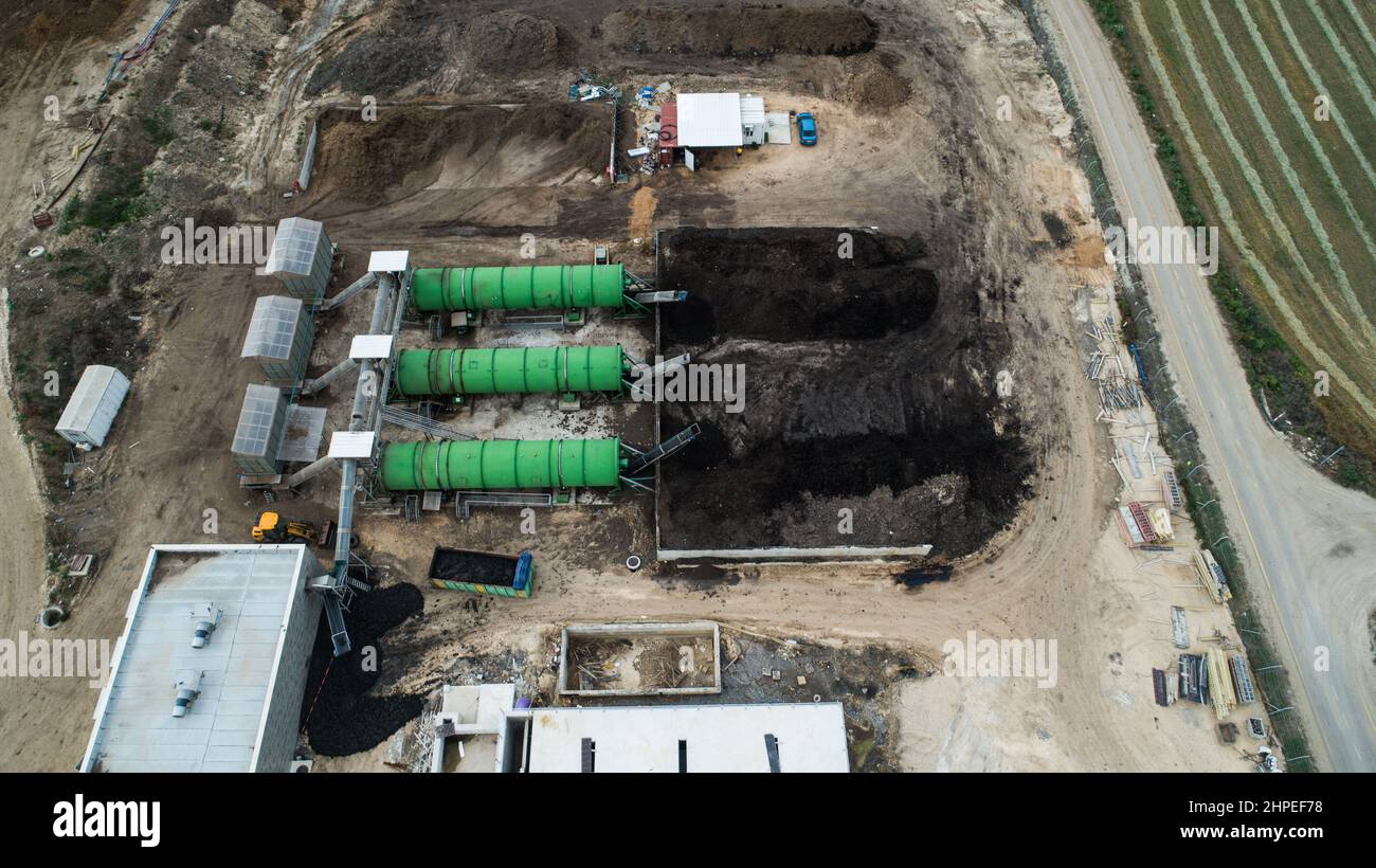 Aerial photography Preparation of compost for agriculture Stock Photo Alamy