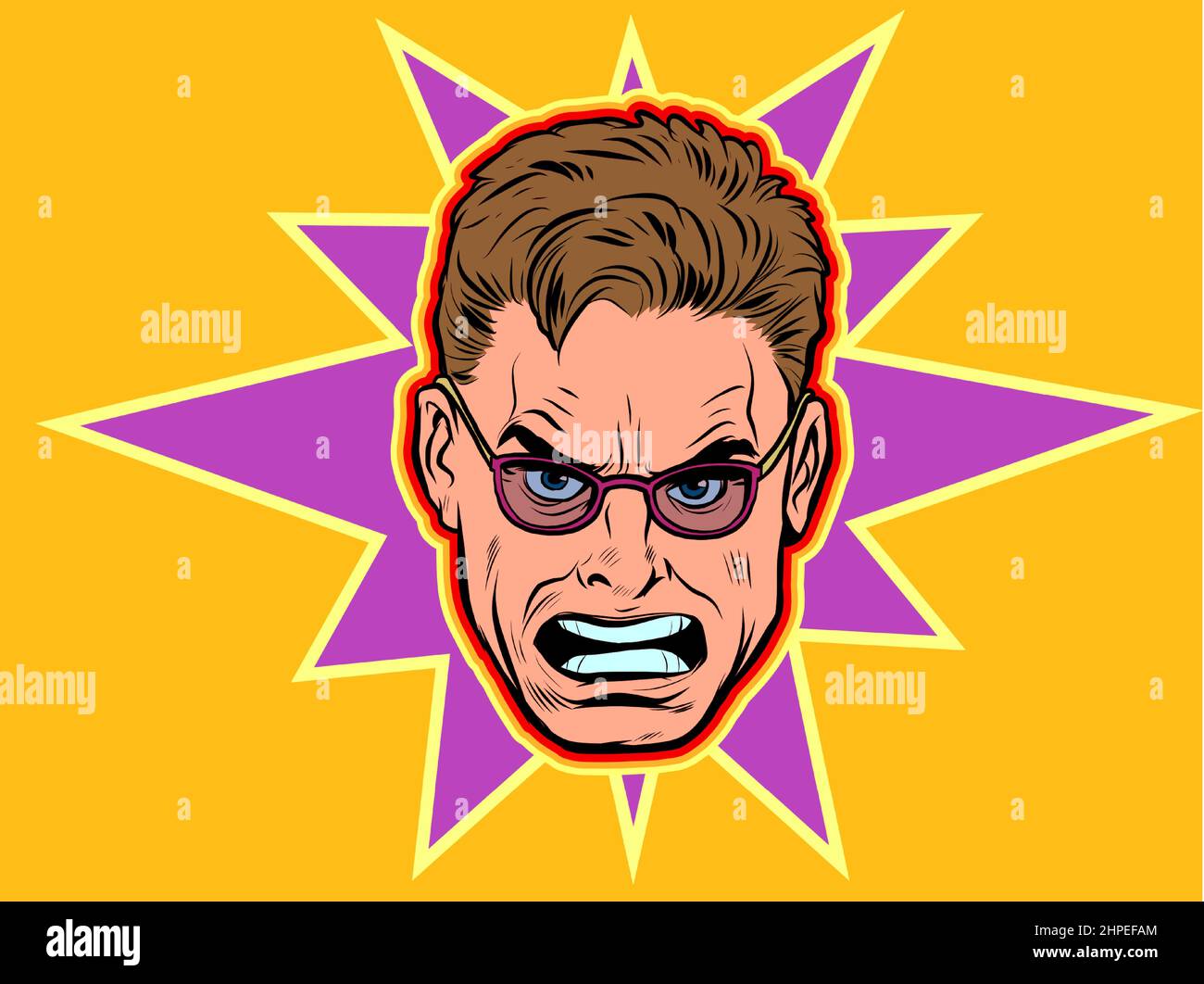 Angry male face, human emotions. Comic style illustration Stock Vector
