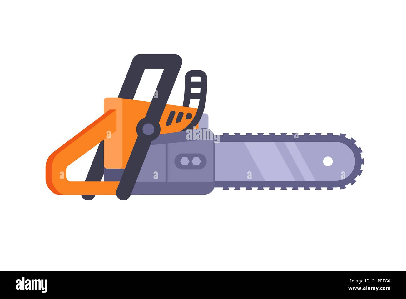 orange chainsaw for cutting trees in the forest. flat vector illustration. Stock Vector
