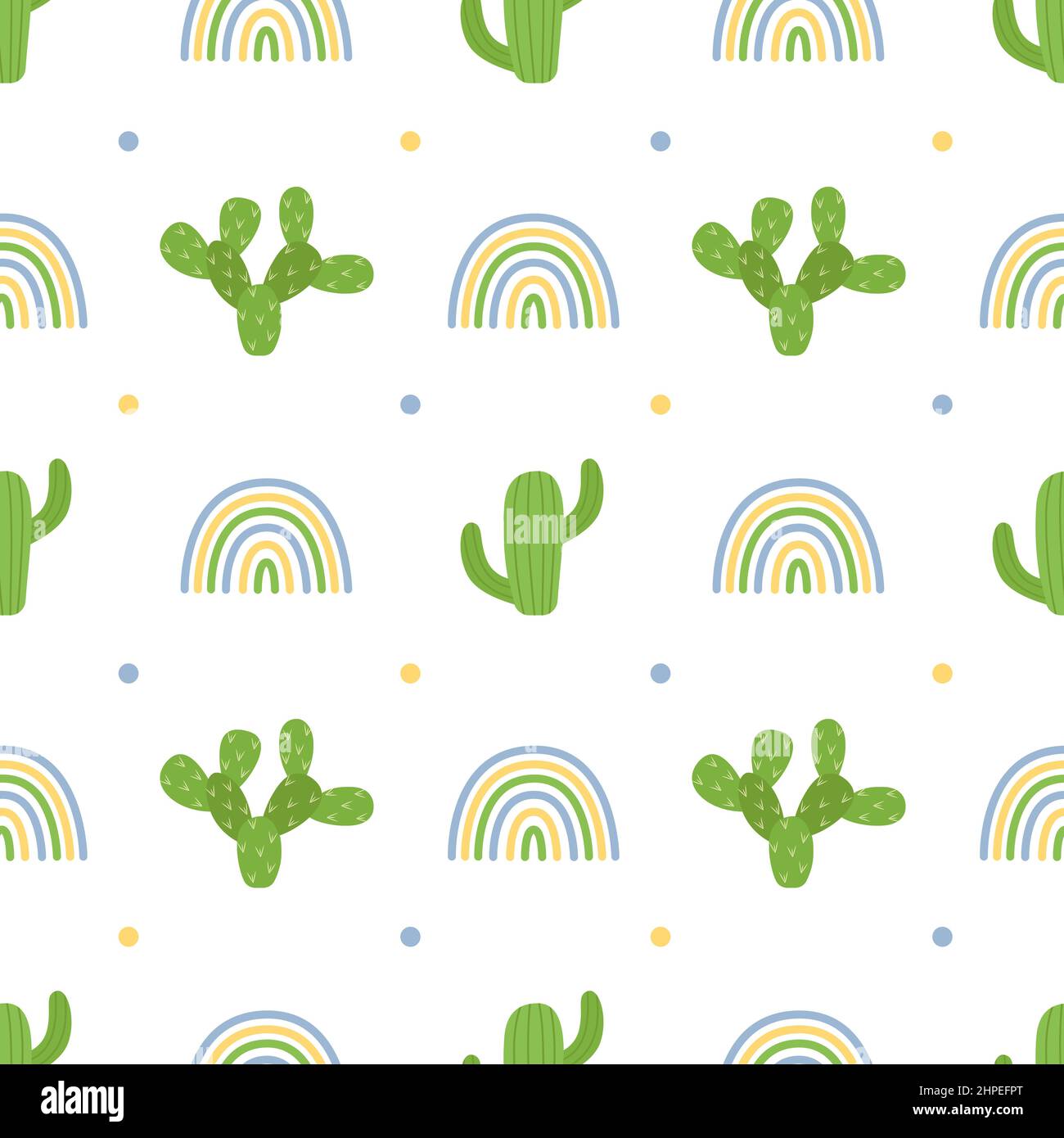 Seamless pattern with cacti and rainbows, vector illustration Stock Vector