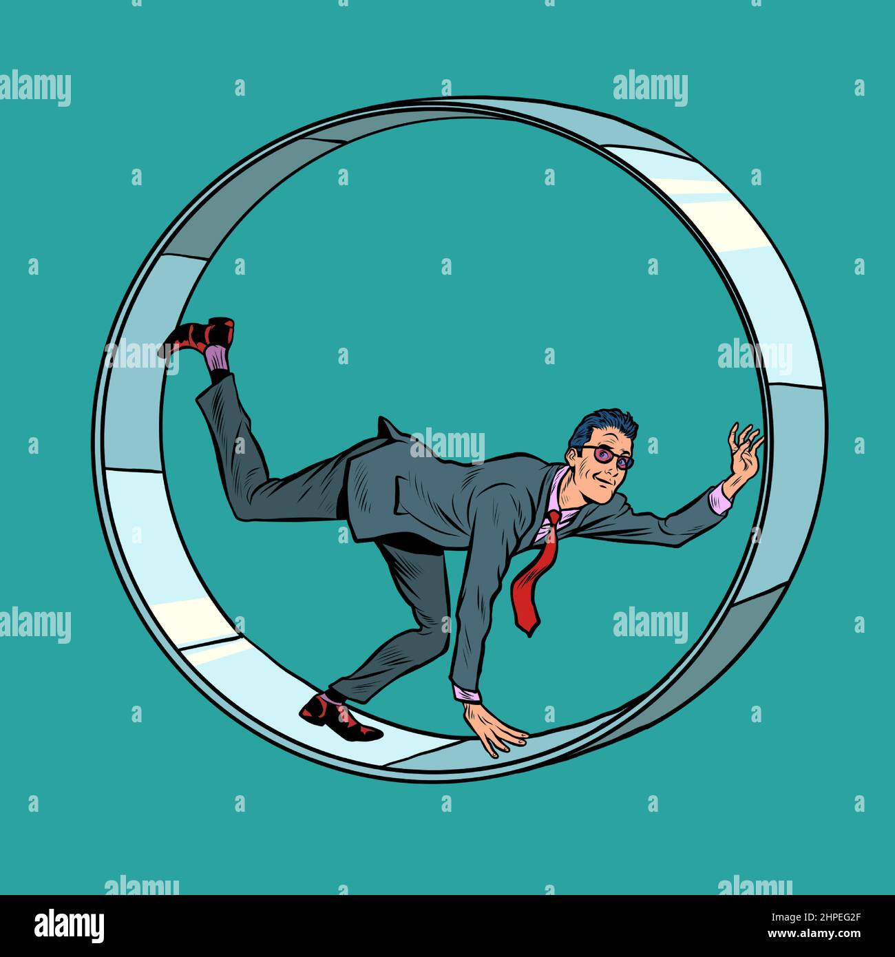 A businessman in a squirrel wheel. Routine monotonous work. A man in captivity of his affairs Stock Vector