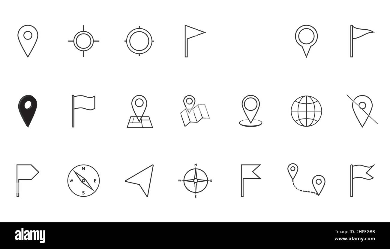 Location icons set. Vector illustration. Flat. Stock Vector