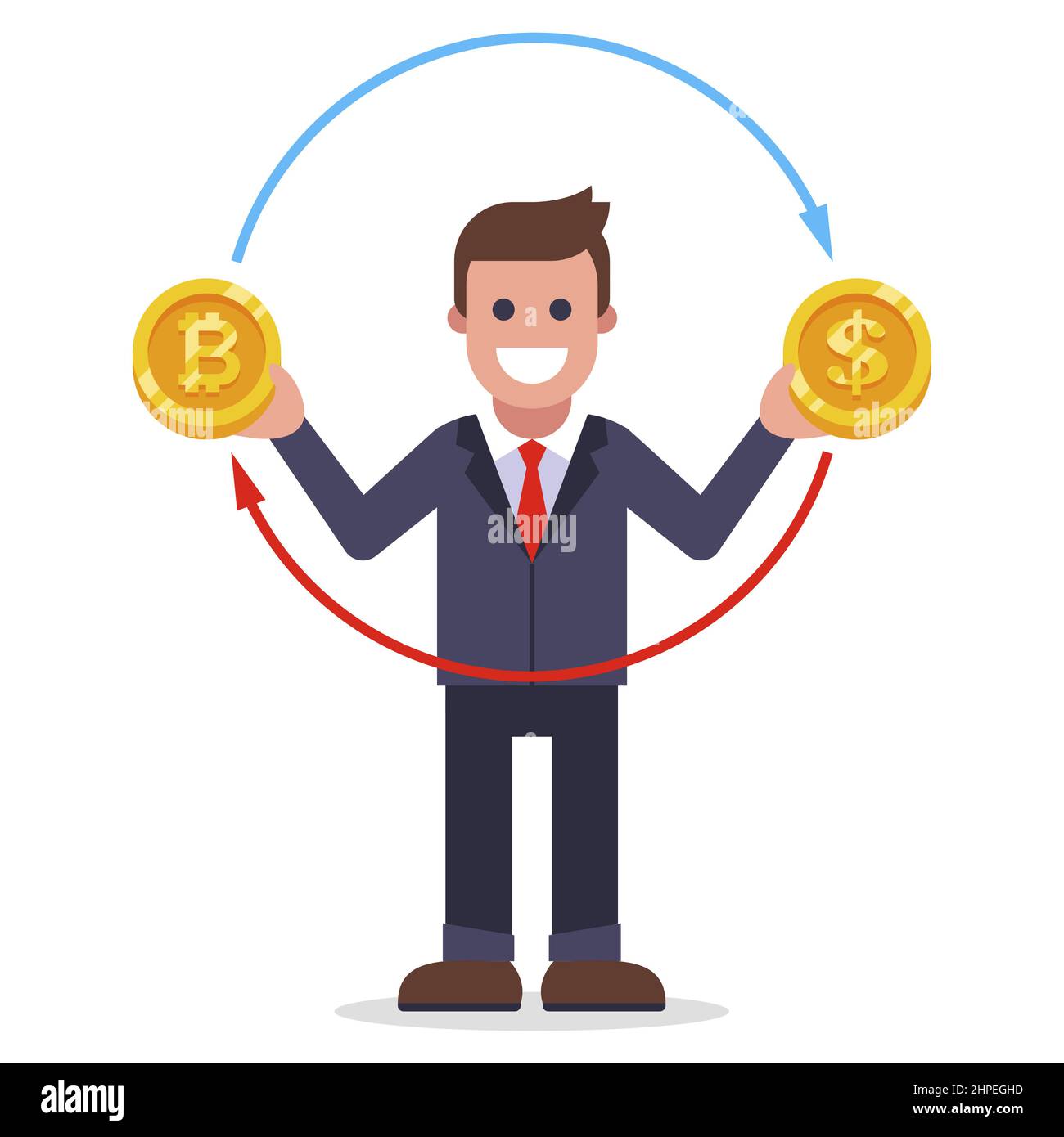 a man exchanges bitcoin for dollars. currency exchange in the form of