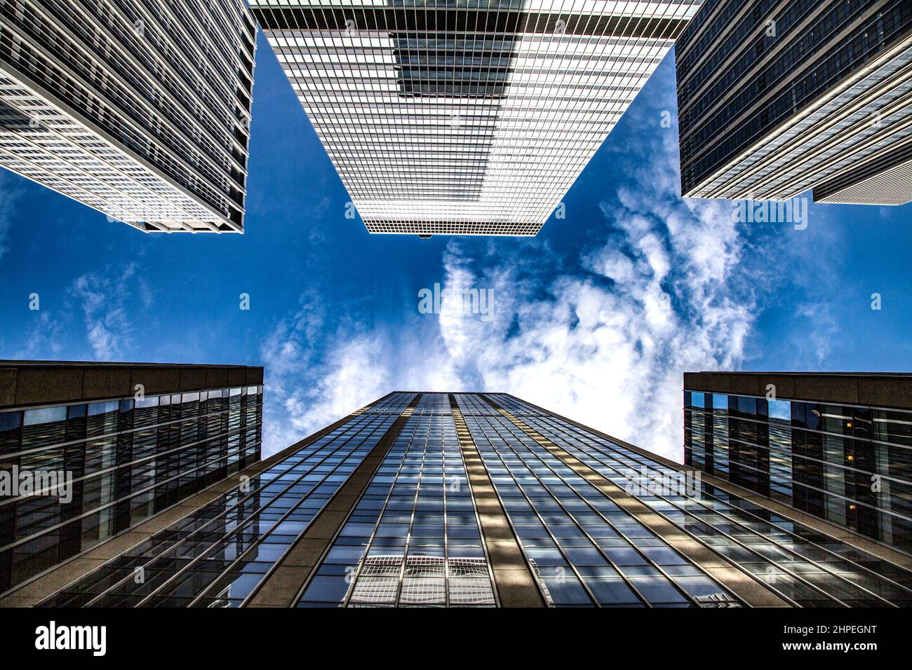 Modern architectural detail - New York skyline - looking upwards Stock Photo