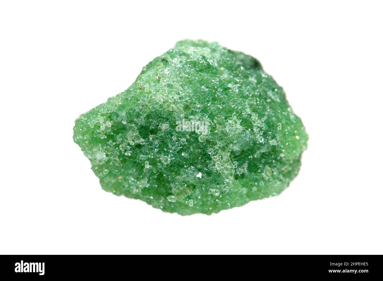 Closeup natural rough green Zoisite (Saualpite) gemstone on white background Stock Photo