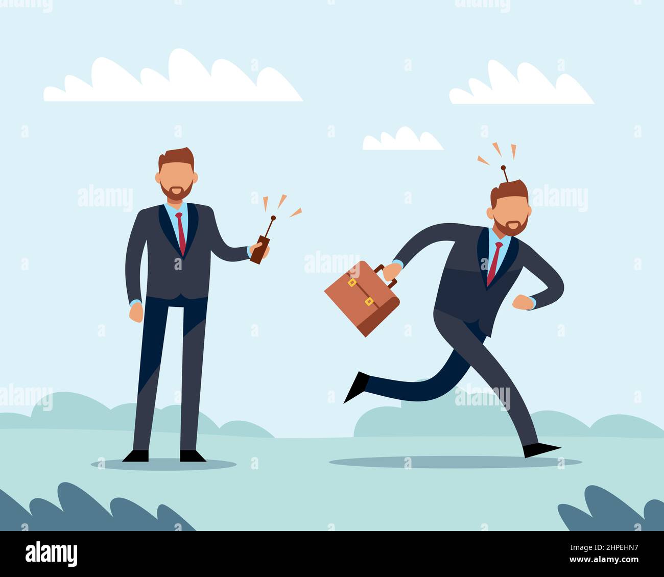 Control over the execution of instruction. Improving business system. Controlling employees to follow orders, people manipulation. Vector cartoon flat Stock Vector