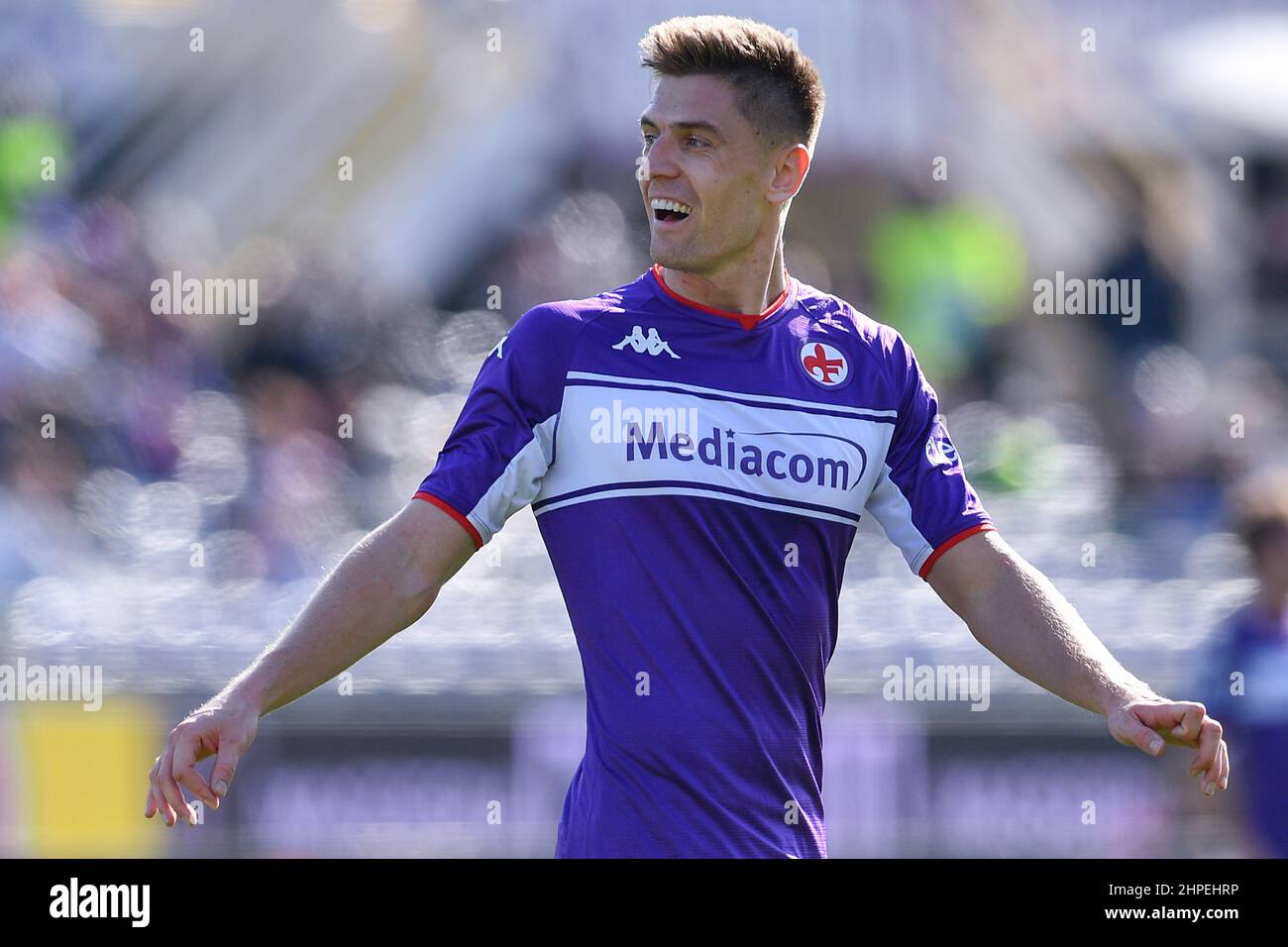 Florence, Italy. 20th Feb, 2022. Krzysztof Piatek (ACF Fiorentina) during ACF Fiorentina vs Atalanta BC, italian soccer Serie A match in Florence, Italy, February 20 2022 Credit: Independent Photo Agency/Alamy Live News Stock Photo