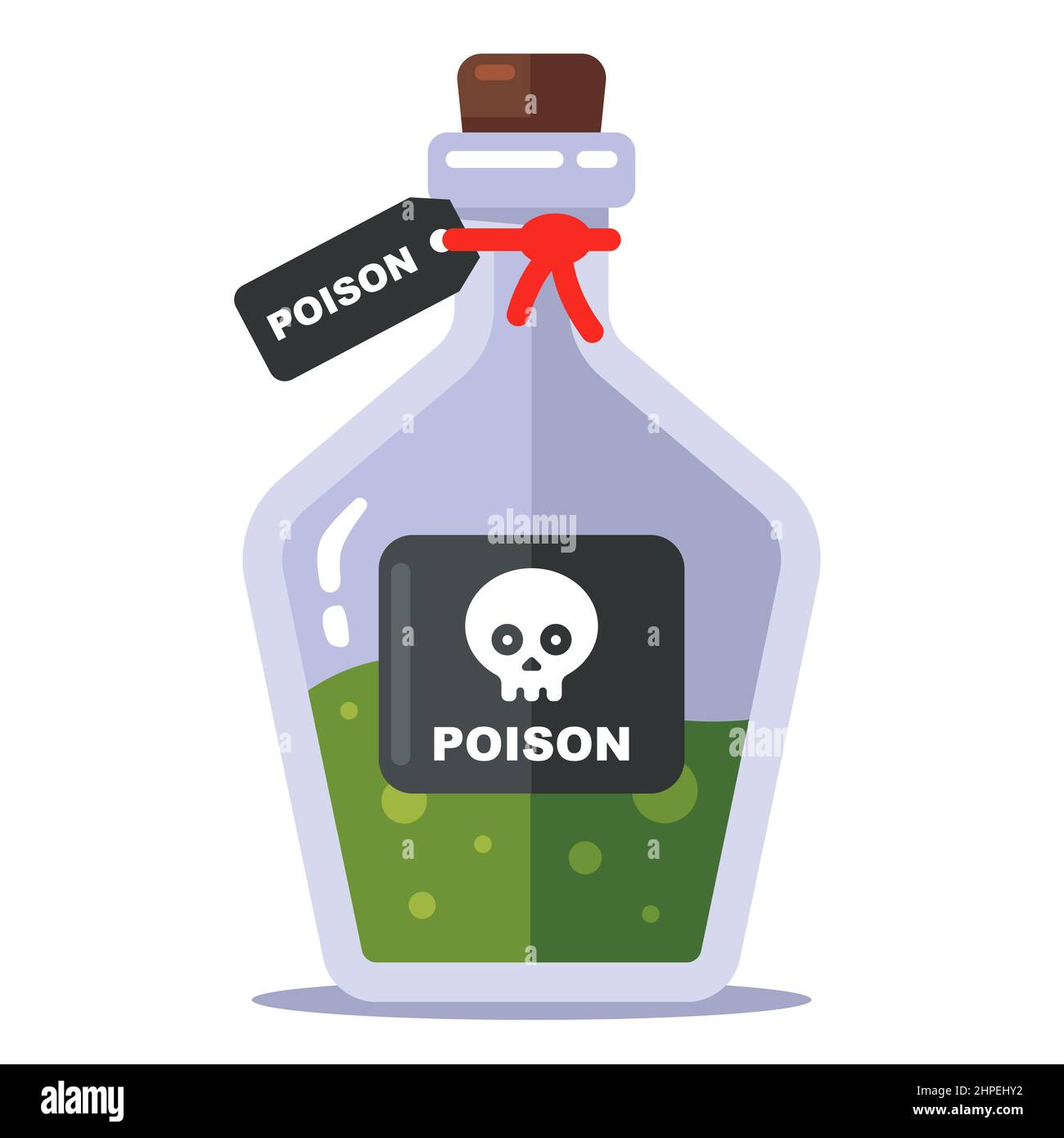 glass bottle with green poison. dangerous witch liquid. flat vector