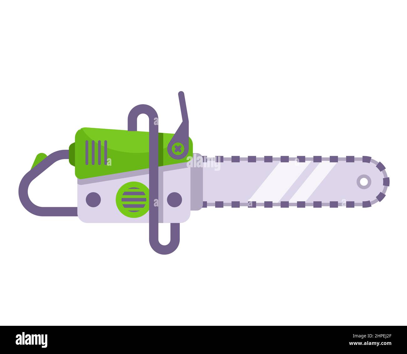 green chainsaw for deforestation. flat vector illustration. Stock Vector