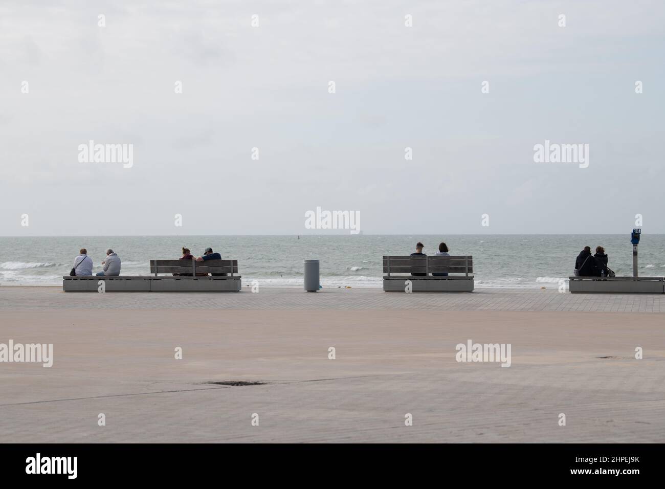 Benchs font of sea, Calais Stock Photo