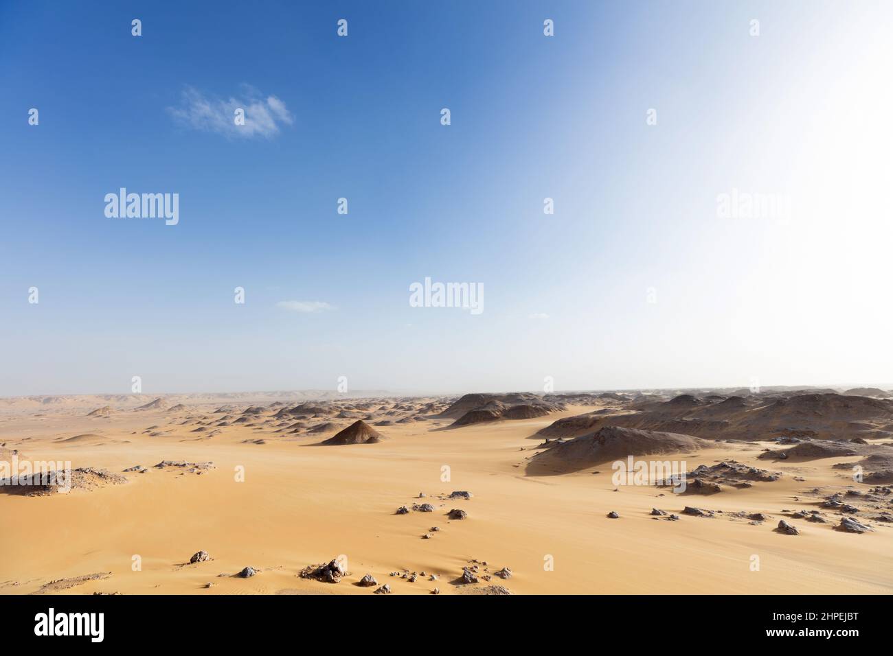 Nature of the Black Desert with clear blue sky. Stock Photo