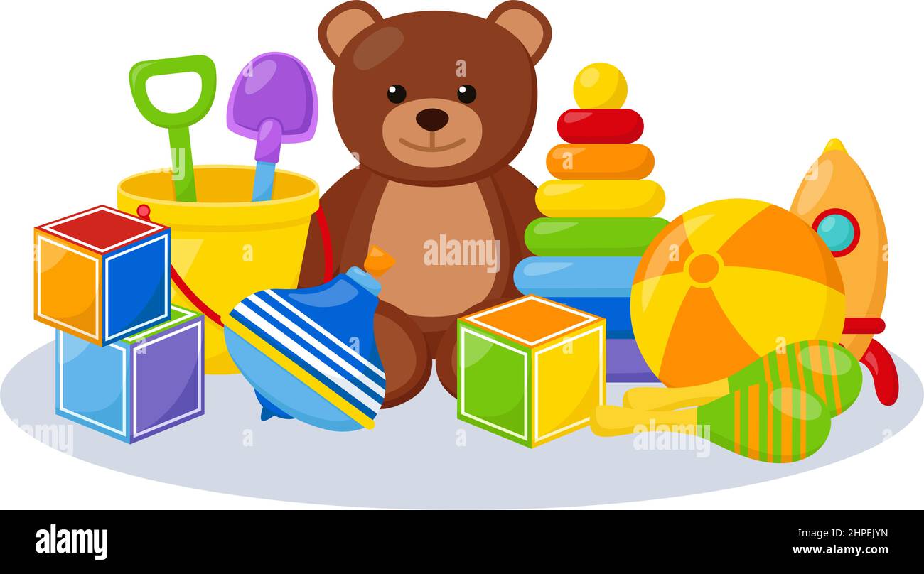 Kid toys, playing room, vector illustration Stock Vector