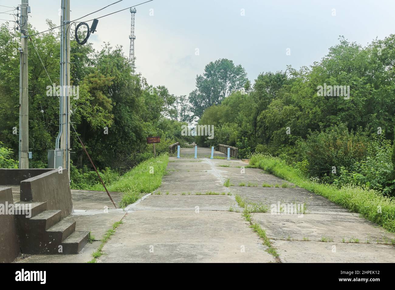 Panmunjom, South Korea - July 28, 2020: The bridge of no return in the Korean demilitarized zone or DMZ. Used for prisoner exchanges at the end of the Stock Photo