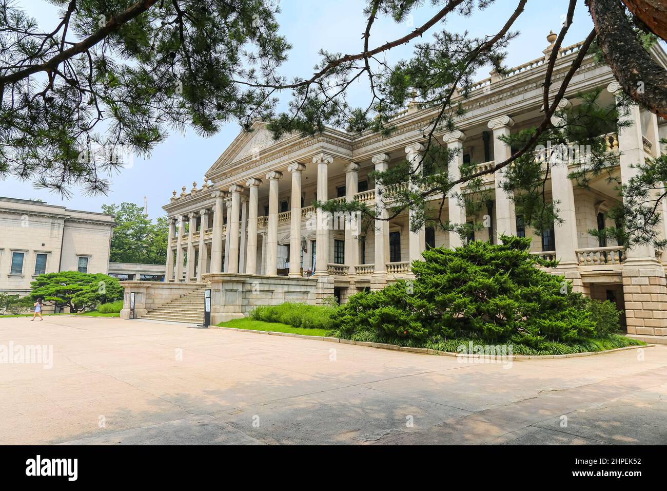 Seoul, South Korea - July 25, 2021: Seokjojeon and western style garden of the Deoksu Palace. Deoksugung was originally the residence of Grand Prince Stock Photo