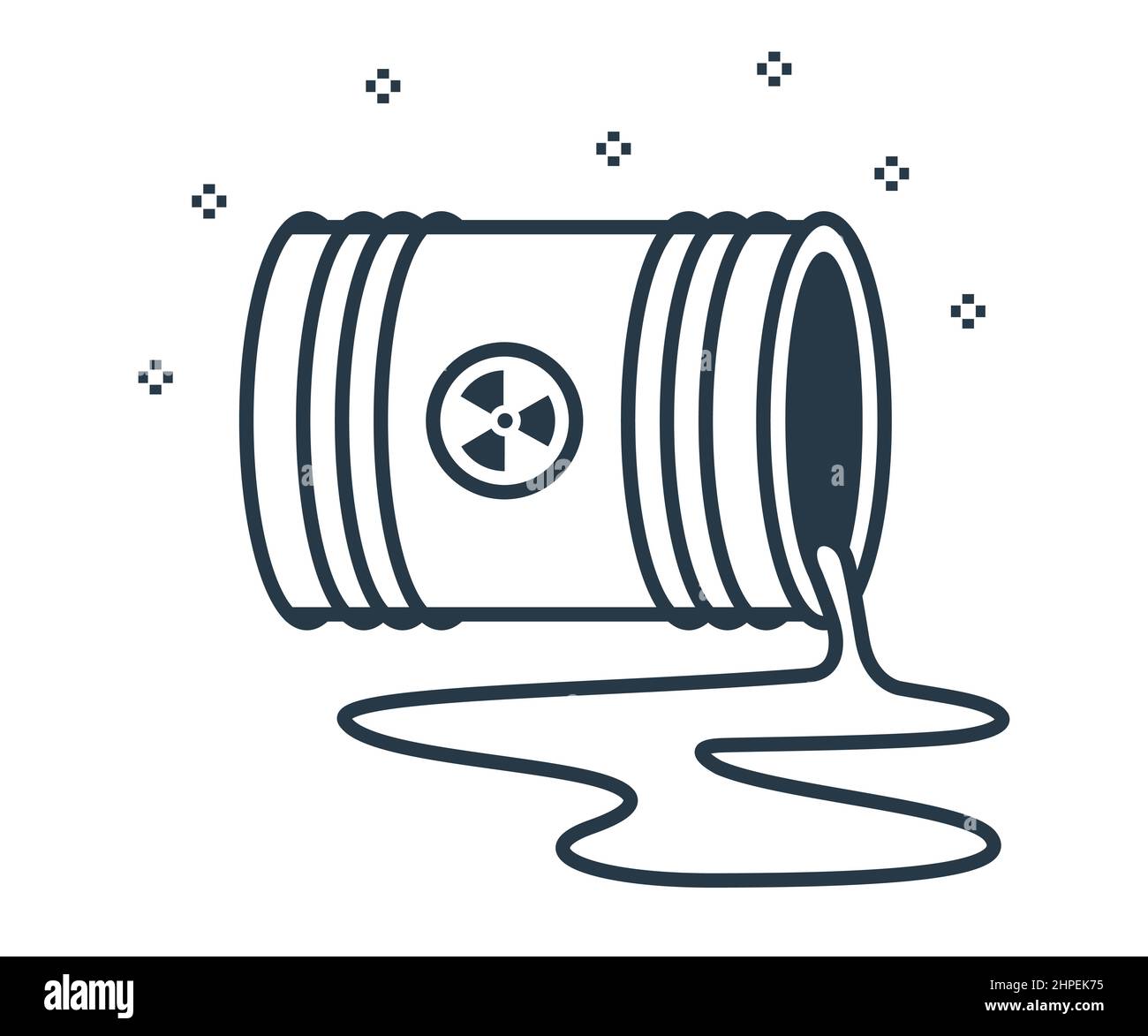 leakage of nuclear waste from an iron barrel. high radiation. flat vector illustration. Stock Vector